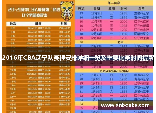 2016年CBA辽宁队赛程安排详细一览及重要比赛时间提醒